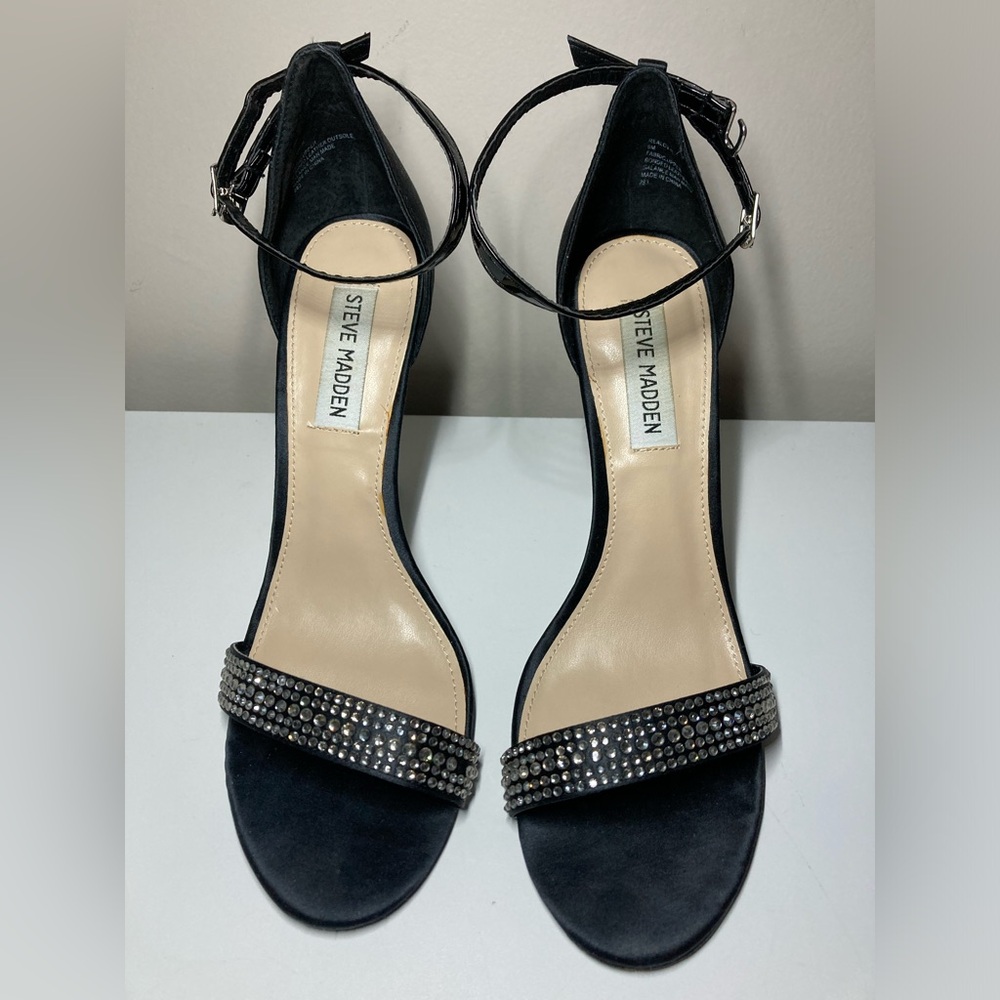 Steve Madden Real Lover Stiletto Heel Sandals Bare Rhinestone Satin Size 9